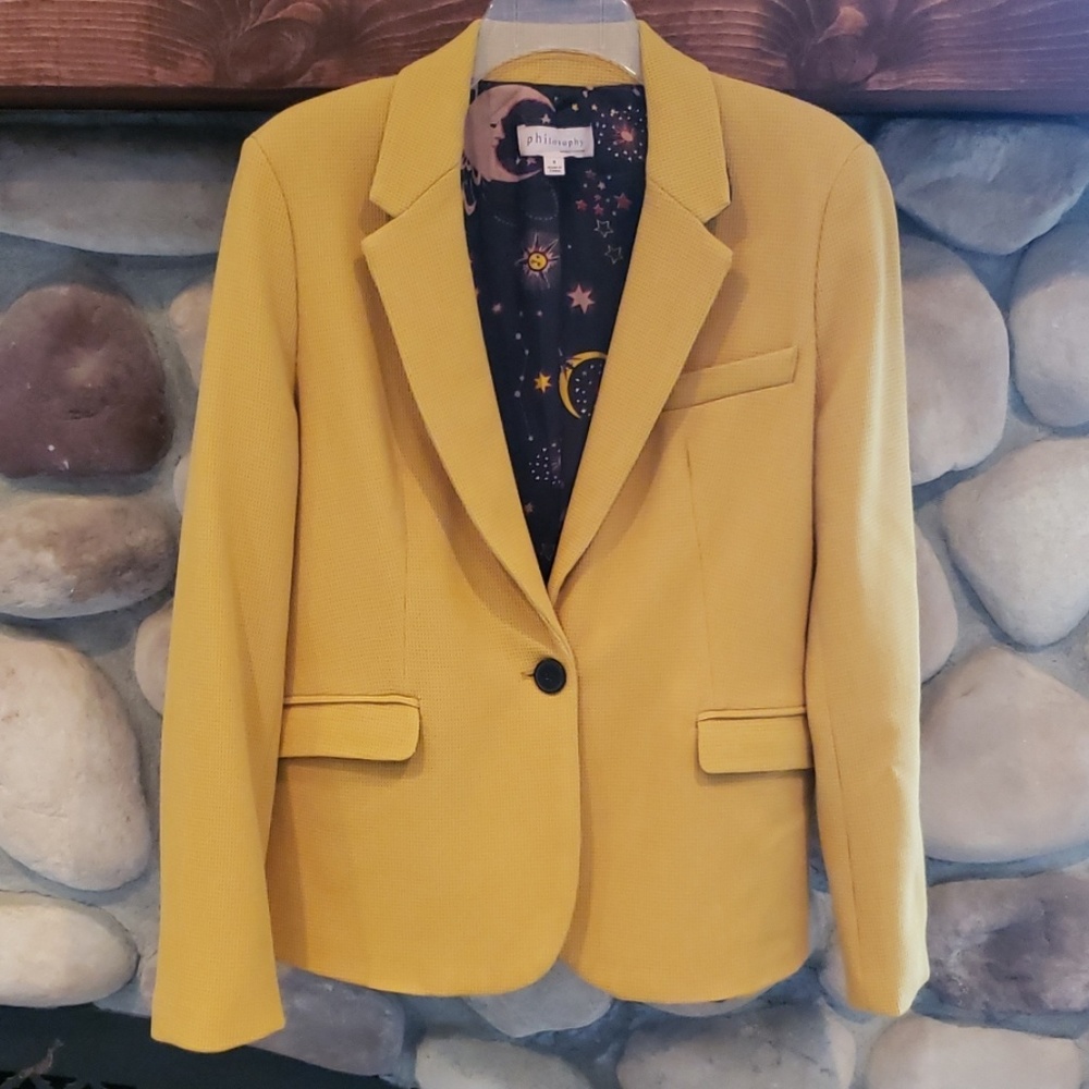 Philosophy 1 button blazer, dark mustard, sz 8